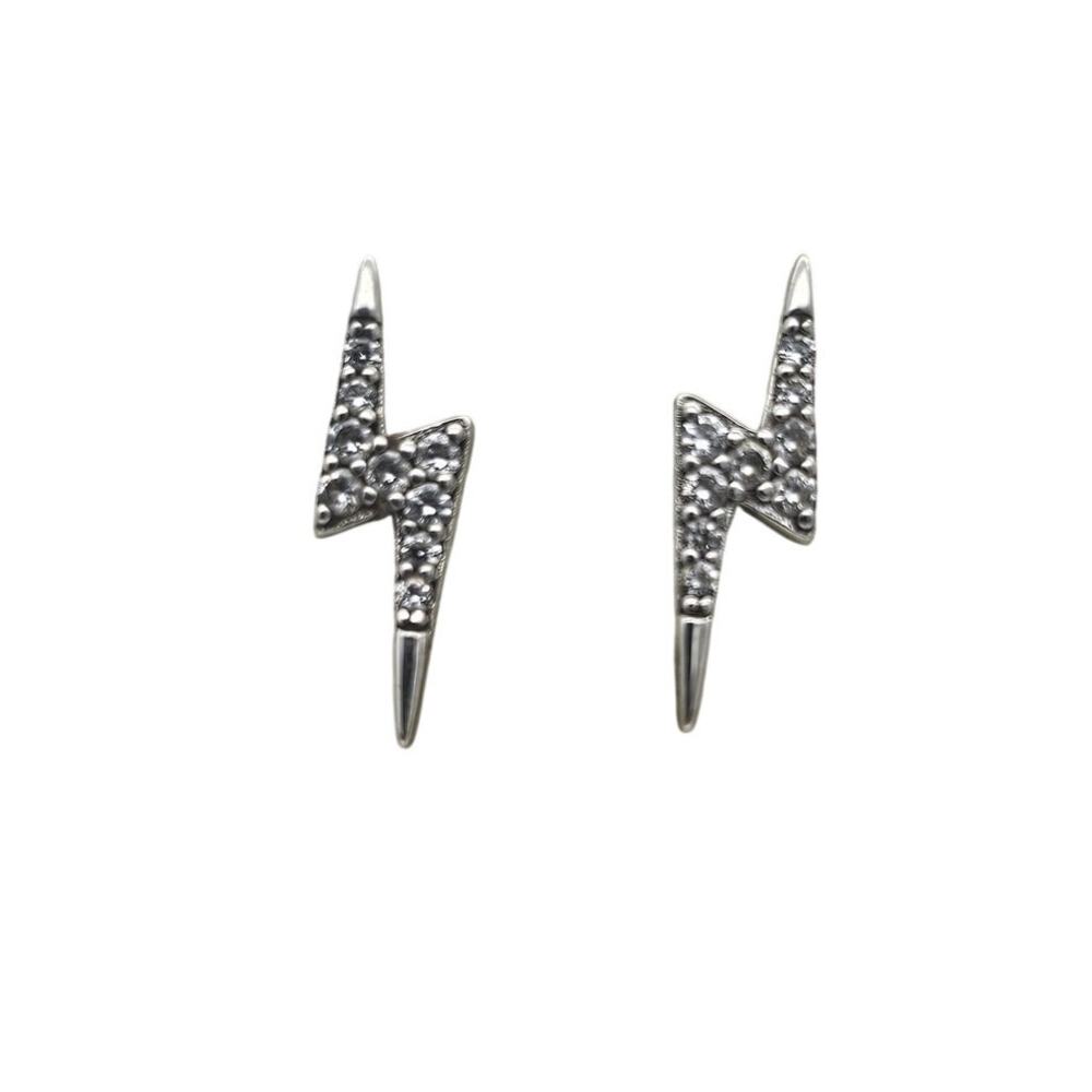 Sterling Silver Lightning Bolt Stud Earrings